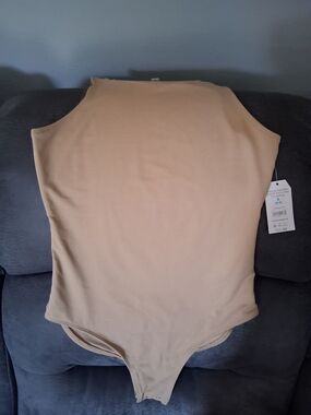 Time and Tru High Neck Sleeveless Bodysuit in Tan